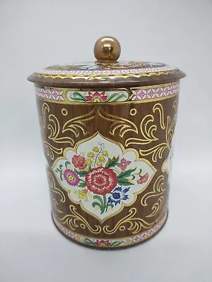 VTG Daher Floral Tin Cannister EMPTY #11101 Long Island NY Made In England 5.5  • $9.99