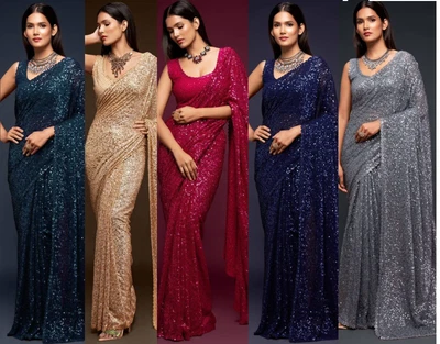 £31.99 • Buy Georgette Silk Sequin Saree Indian Bollywood Party Wear Designer Sequence Sari