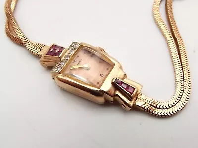 Vtg Blancpain 14K Rose Gold Mechanical Ladies Watch 17 Jewel Ruby Diamond • $1200