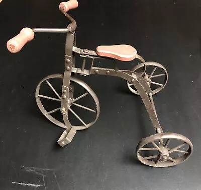 Vintage Handcrafted Metal Wrought Iron Wood Tricycle Doll Sz. • $25