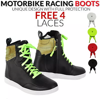 Motorcycle Race Shoes Protective Armoured Sneakers Shoe Hiking Leather Boots UK • $53.45