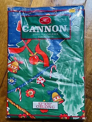 Vtg Cannon Vinyl Flannelback Tablecloth 52”x70” Oblong Christmas Holiday Theme • $16.95