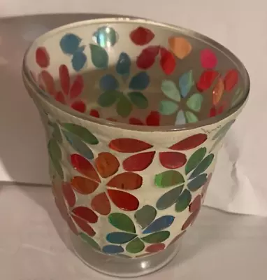 Mosaic Glass Floral Vase Candle Holder 5” Boho Shabby Chic 5  Tall • $12