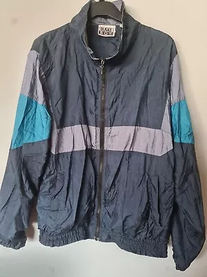 Retro Unisex Bugle Boy 90's Windbraker Jacket Size L BLACK MULTI • £20