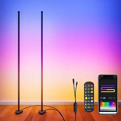 56  RGB LED Corner Floor Lamp RGBCW Floor Light Smart App RF Remote Dream Color • $69.99