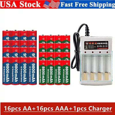 16 Pack 1.5V AA AAA Rechargeable Batteries With 4 Slots Alkaline Battery Charger • $9.99