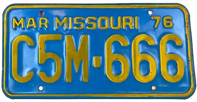 Missouri 1976 Auto License Plate 666 Garage Vintage Man Cave Decor Collector • $24.95