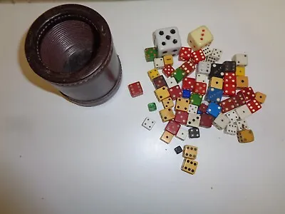 Vintage Leather Bar Dice Cup Ribbed W/ Lot Of Old Dice Die • $80.75