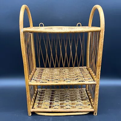 Vintage Wicker Rattan Wall Cabinet Shelf Hanging Bathroom Boho MCM Folding Towel • $18