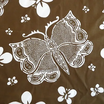 Peter Pan Bold Butterfly Fabric Brown White Cotton Quilt 3 Yards Hawaiian VTG • $38.98