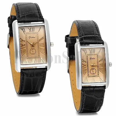 Mens Womens Roman Numerals Square Dial Leather Band Sport Quartz Wrist Watch New • $9.49