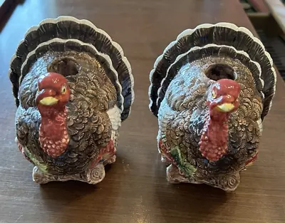 Vintage Omnibus Turkey Thanksgiving Fitz And Floyd Candle Holders Ceramic • $48