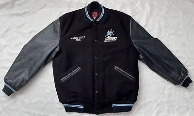 Vtg  Mariners Hockey James Gould #25 Varsity Jacket Black Wool Navy Leather SZ L • $84.99