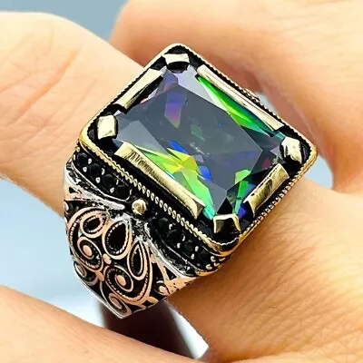 Multicolor Mystic Topaz Gemstone Ring Mens 925K Sterling Silver Men's Jewelry • $45