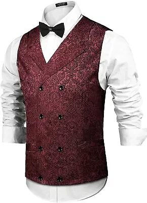 COOFANDY Mens Victorian Vest Steampunk Double Breasted Suit Vest Slim Fit Brocad • $64.39