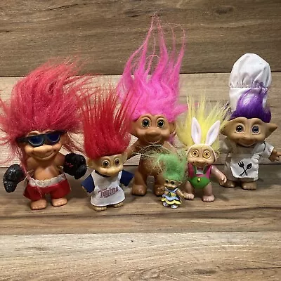 Vintage '90s Lot Of 6 Troll Dolls Colorful Hair Boxer Chef Russ Soma TNT Ace • $14.50