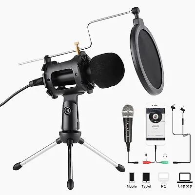 Studio Microphone Mic Kit W/ Tripod Stand For Recording PC Phone Game Chat M6V1 • $13.13