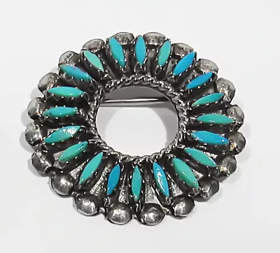 FINE Vintage 60s Zuni Signed 925 Silver Turquoise Needlepoint Pendant Brooch Pin • $30