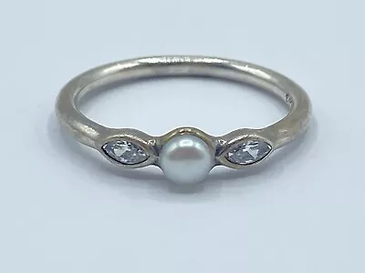 Beautiful Vintage Sterling Silver Pearl & Cubic Zirconia Pandora Ring Size N • £20