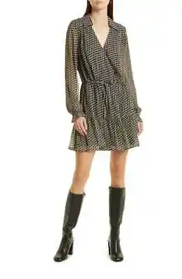 PAIGE Silk Lizabeta Black & Beige Print Mini Dress SIze S $369 Quiet Luxury • $99.99