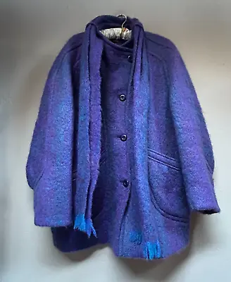 Donegal Design Mohair Wool Handwoven Coat Cardigan With Scarf Purple Ireland OS • $172.17