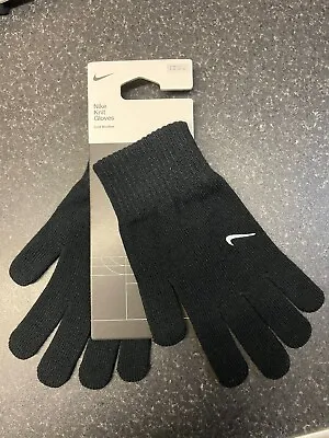 Nike Swoosh Gloves Men's Black Knit Winter Gloves Small/Medium • £9.99