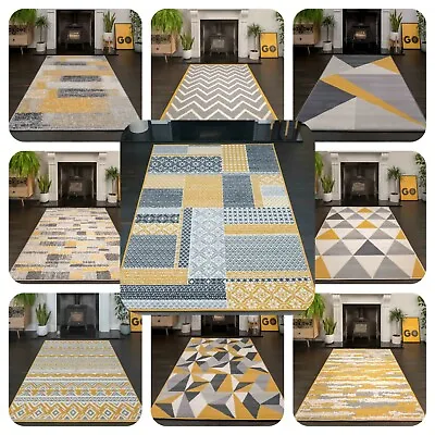 New Grey Yellow Modern Rugs Geometric Soft Zig Zag Mat Affordable Cheap Area Rug • £30.95