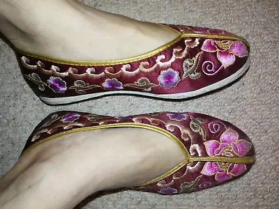 £9.99 • Buy Chinese New Year Embroidered Pink Flats Shoes Uk 3 35 36 Loafer Ballet Pumps