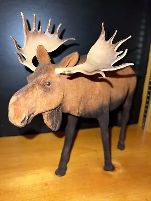 Vintage 11” Flocked/Velvet Antler Bull Moose Cabin Adirondack Camp 8” Long • $28.99