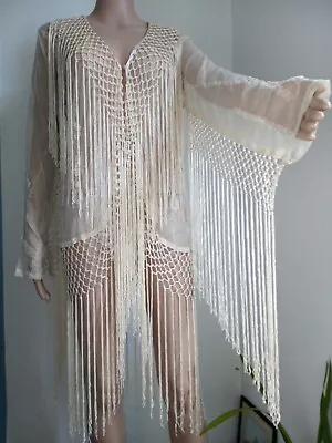 £23 • Buy Fringed Ivory Chiffon Kimono Size 10 Flapper Style Topshop