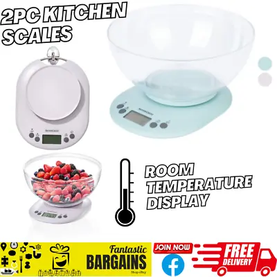 Silvercrest 2pc Digital Smart Kitchen Scales 3.5L Removable Bowl Temp Display • £9.98