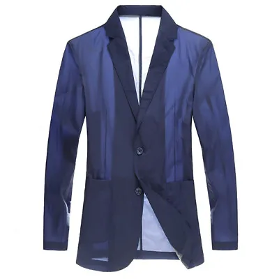 Mens Sheer Blazer Suit Dress Lapel Jacket See Through Top Quick Dry Coat Chic • $36.62