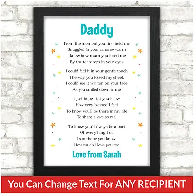 PERSONALISED Daddy Fathers Day Gifts From Baby Son Daughter Poem Print Gift • £4.95