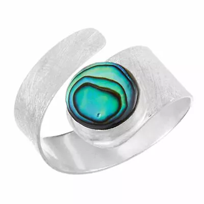 Abalone Shell Ring Sterling Silver Rings Satin Adjustable Wide Wrap - Silverly • $31.29