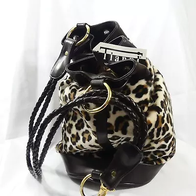 NWT Vintage 90s Tianni Leopard Pattern Faux Fur Bucket Shoulder Bag Purse • $16.99