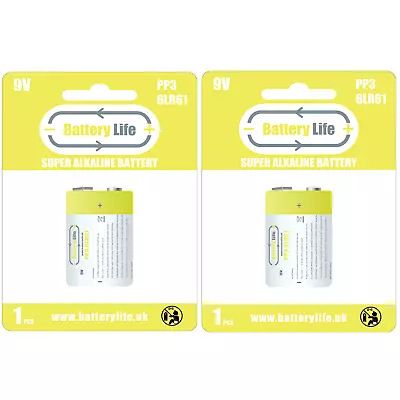 PP3 9V Batteries (2 Pack) 6F22 Alkaline Batteries Smoke Alarm Battery Life UK • £5.89