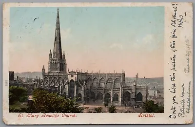 St Mary Redcliffe Church Bristol England Vintage Postcard Postmark 1905 • $10.54