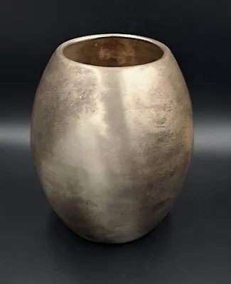 Modern Silver Platinum Finish Patina Round Metal Vase 9.5  Curated Decor Natural • $27.50
