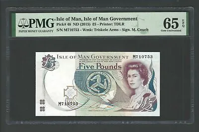 Isle Of Man 5 Pounds ND(2015) P48 Uncirculated Grade 65 • $34.99