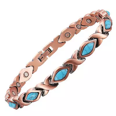 Turquoise Solid Copper Magnetic Bracelet Women Men Balance Energy Power Joy New • $28.01