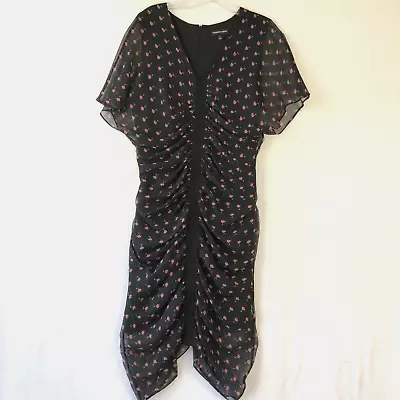 Country Road Womens Gathered Chiffon Overlay Floral Dress Black Lotus SIZE 16 • $34