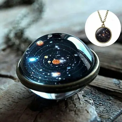 Luminous Glow In The Dark Galaxy Planet Pendant Necklace Double Sided Glass Dome • $1.65