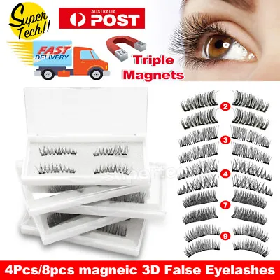 $4.29 • Buy 3D Triple Magnetic False Eyelashes No Glue Handmade Natural Extension Eye Lashes