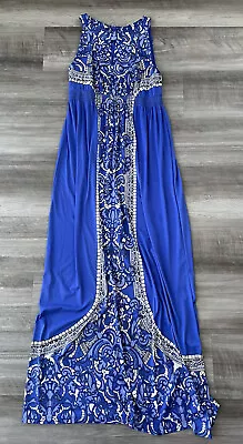 Soma Size S Blue Sleeveless Maxi Dress Medallion Slinky Soft • $27.06