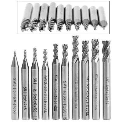 10pcs/set 1.5-6mm HSS Straight Shank 4 Flute End Mill Cutter CNC Drill Bit Tool • $7.30