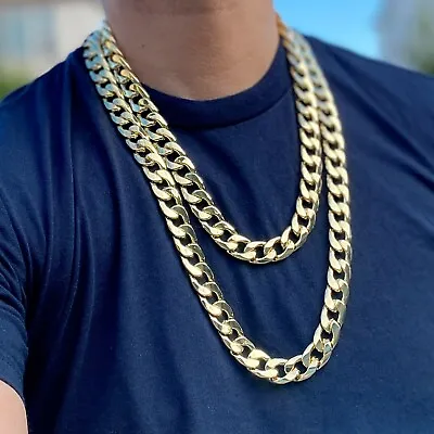 Men's 14K Gold Plated Cuban Link Chain Hip Hop Necklace 15MM Thick 24-30  Inch • $22.99