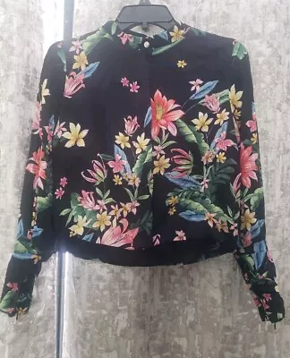 Zara Womens Black Floral Long Sleeve Bomber Jacket Size L • $39.99