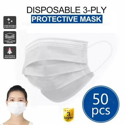 50PCS Disposable 3 Layer Face Mask Non-woven Protective Anti Flu Dust Filter SYD • $15.99