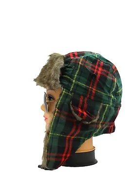 CLEARANCE Men Women Russian Winter Warm Trapper Aviator Hat Tartan Print Fur UK • £7.99