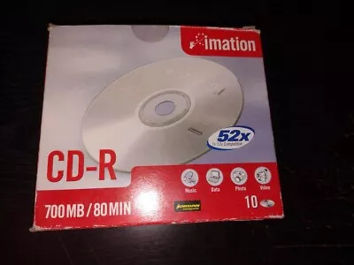 IMATION CD-R DISCS - 10 Pack -  700MB/80MIN 52X - New/Old Stock • £8.99